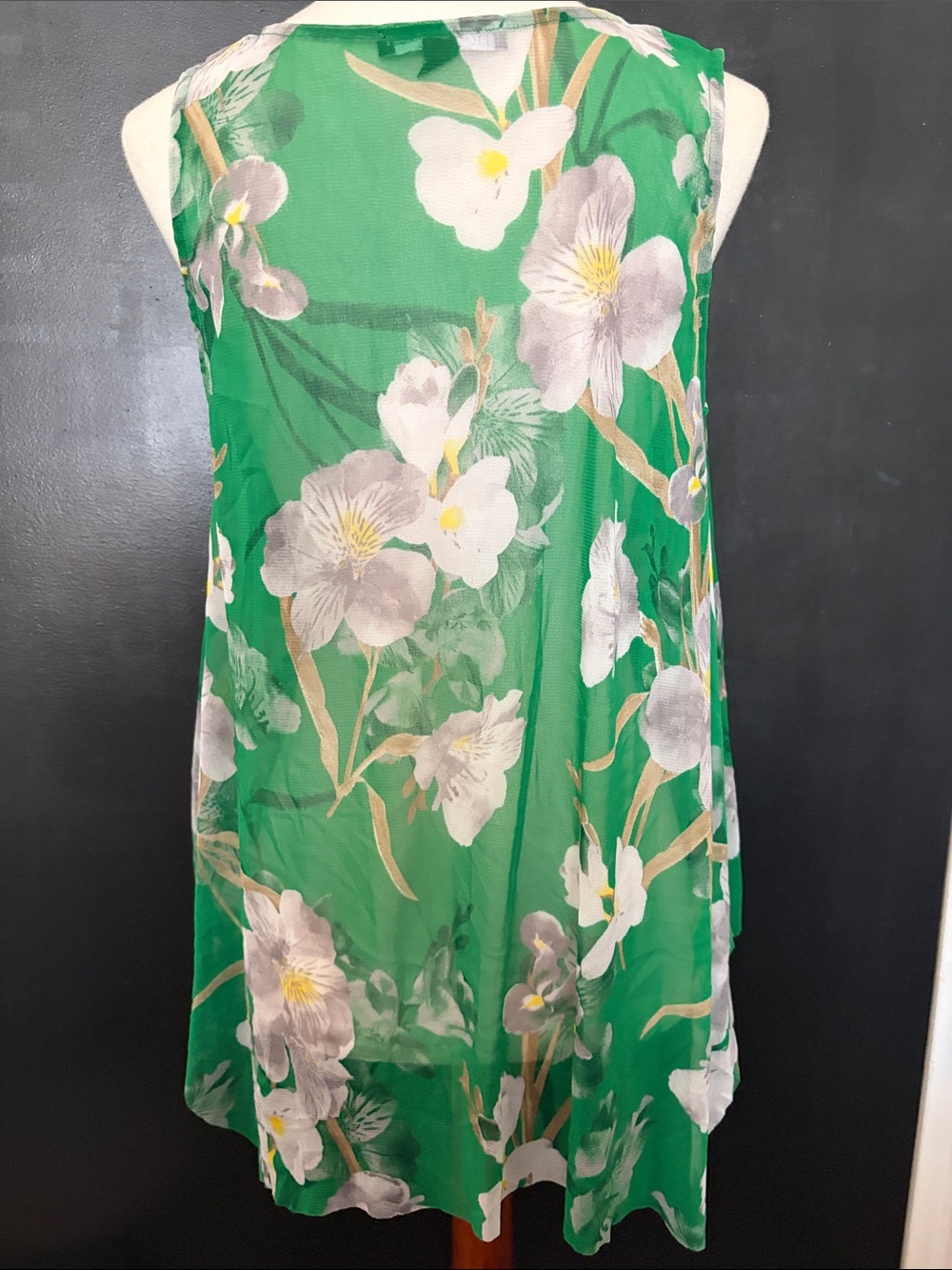 INC Green Floral Flowy Tank Handkerchief Hem Sleeveless Tunic M - Picture 4 of 6